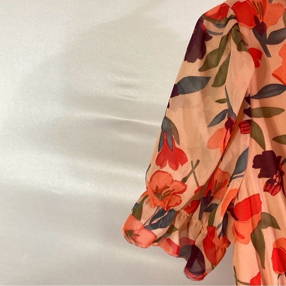 Women's Medium Orange Floral V-Neck Maxi Dress - Picture 3 of 11